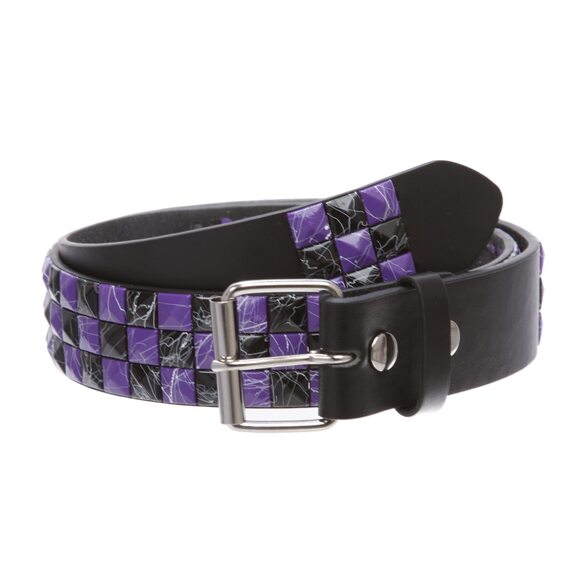 5499 Snap On 1 1/2"-38mm Checkerboard Punk Rock Studded Belt, Purple/black Xs - Picture 2 of 5